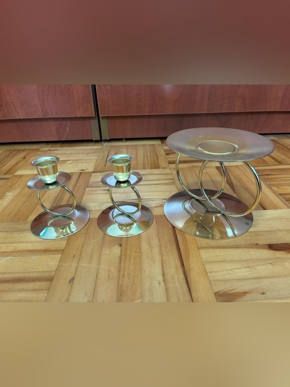 Gold Metal Twisted Ring Candle Holders - Home Accents